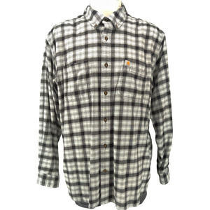 Carhartt Shirt Men 2XL Flannel Rugged Flex Gray Plaid Button Long Sleeve Relax